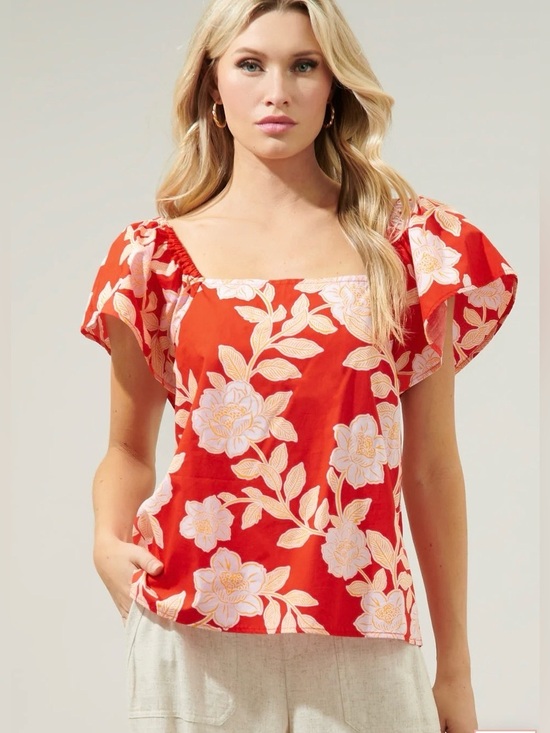 Sugarlips Tops - Sugar Lips Floral Puff Sleeve Top NWT Size Large 100% Cotton Cottagecore Blouse